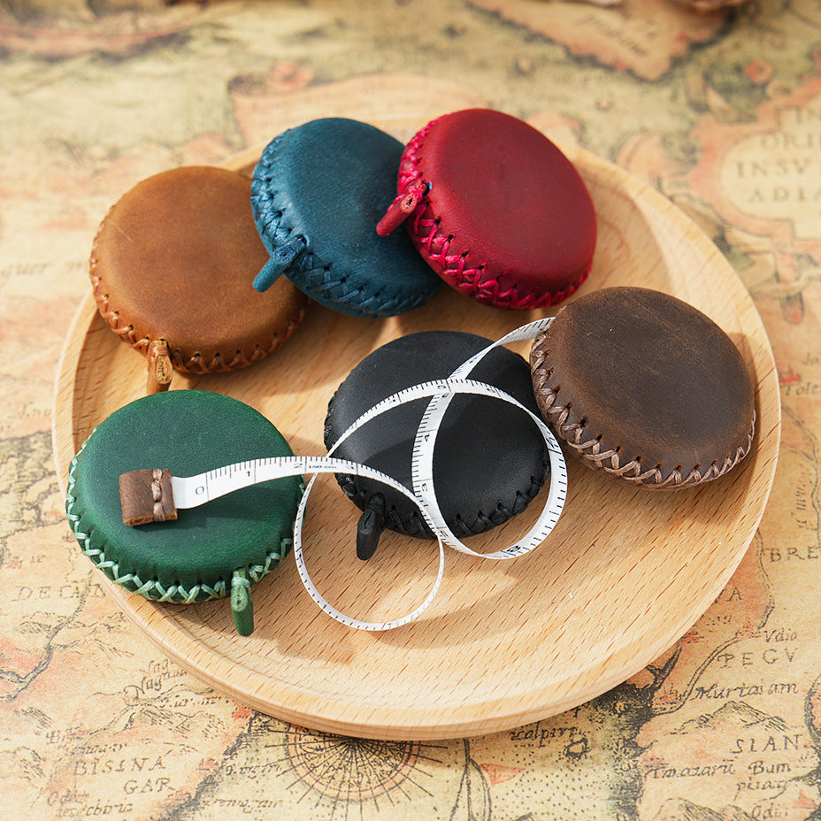 2 PCS Blue Hand-Stitched Leather Tape Measure - Compact