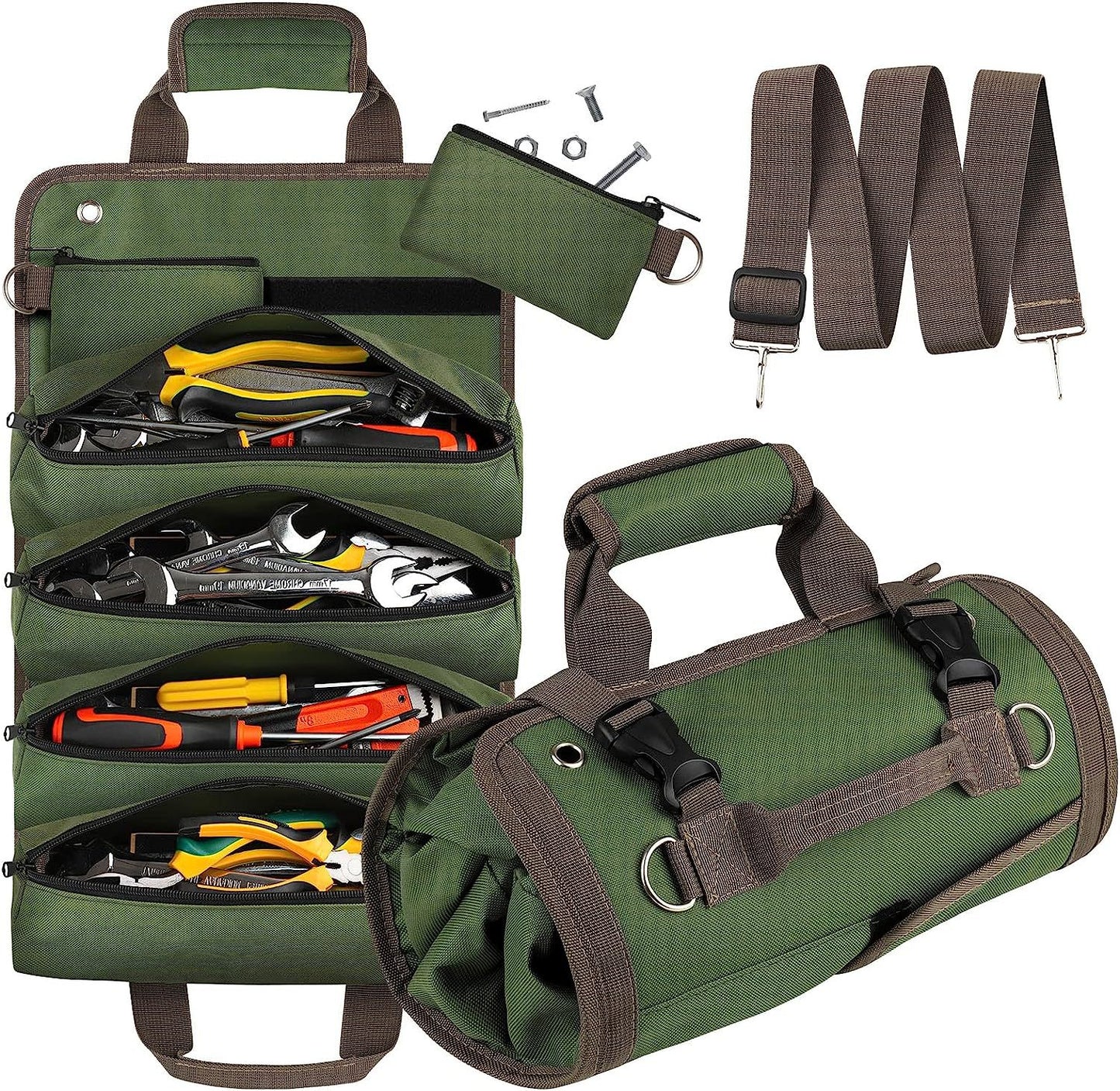 Green Heavy Duty Roll-Up Tool Bag Organizer - Waterproof Fabric