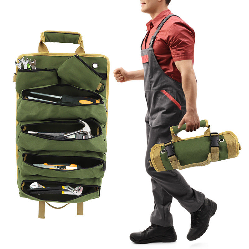 Grey Heavy Duty Roll-Up Tool Bag Organizer - Waterproof Fabric