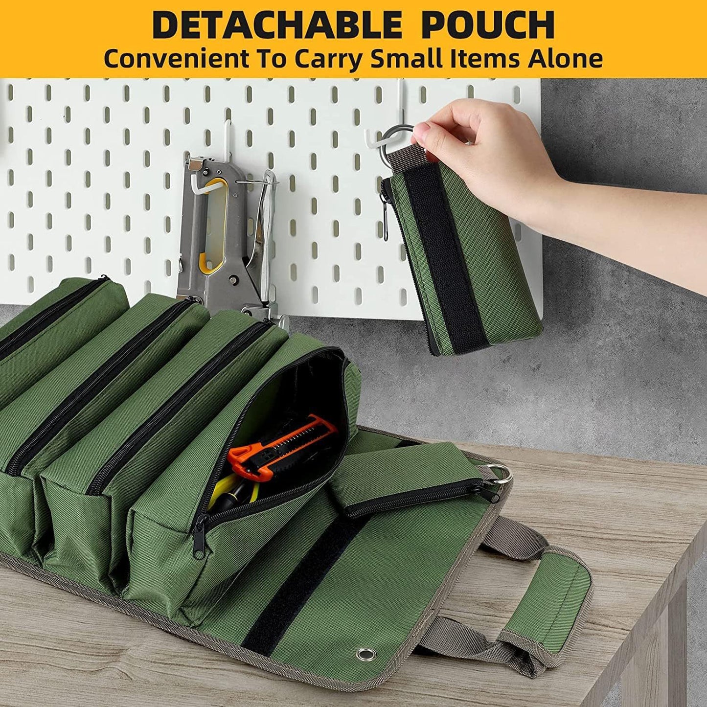 Grey Heavy Duty Roll-Up Tool Bag Organizer - Waterproof Fabric