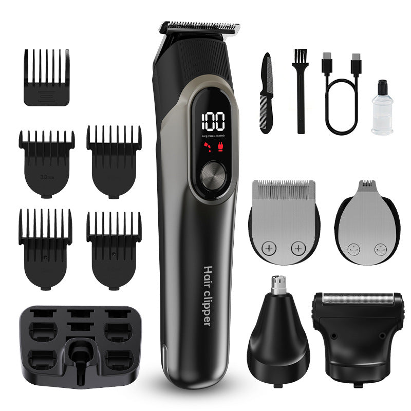 Grey 5-in-1 Digital Display Hair Clipper Set - Adjustable
