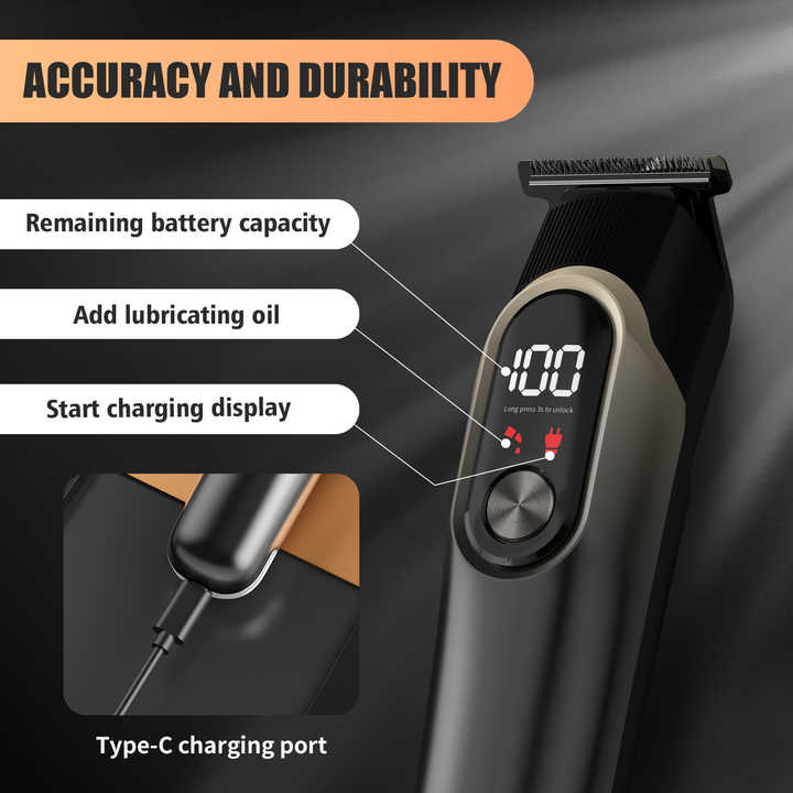 Grey 5-in-1 Digital Display Hair Clipper Set - Adjustable