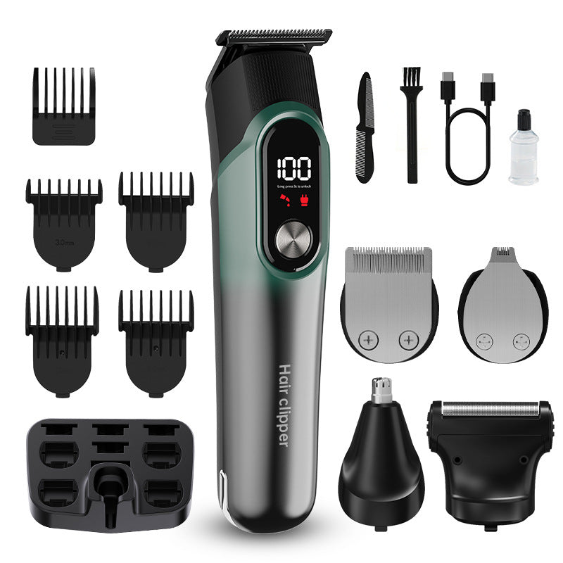 Green 5-in-1 Digital Display Hair Clipper Set - Adjustable
