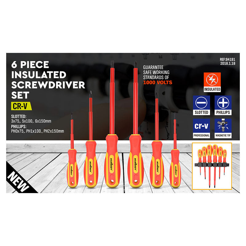 6-Piece Insulated Screwdriver Set - 1000V Rated, CR-V Steel w