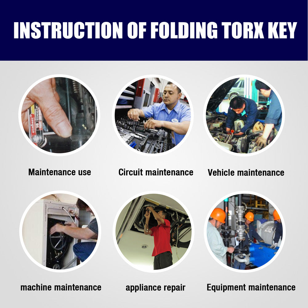 Folding Torx Key Wrench Set - T6-T30 Star Keys, Portable Multi-Tool