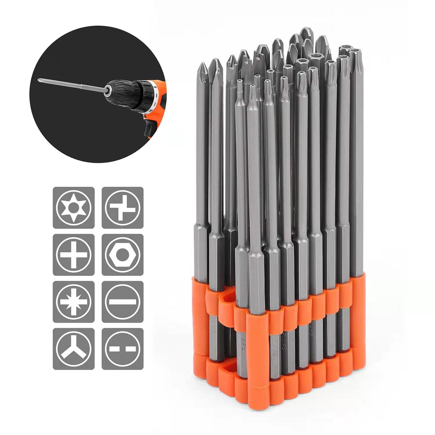 32-Piece Extra Long Screwdriver Bit Set - 150mm S2 Steel Bits