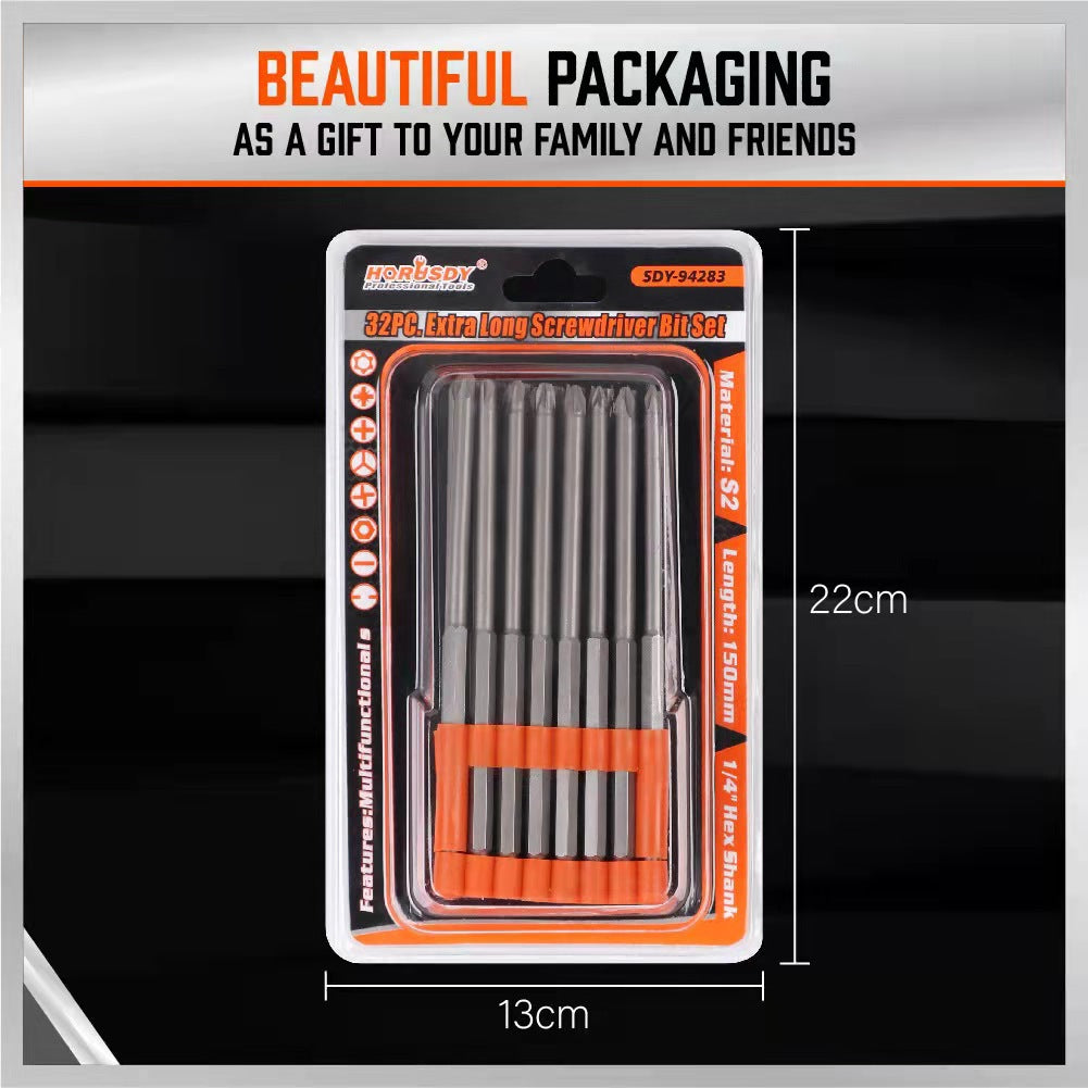 32-Piece Extra Long Screwdriver Bit Set - 150mm S2 Steel Bits
