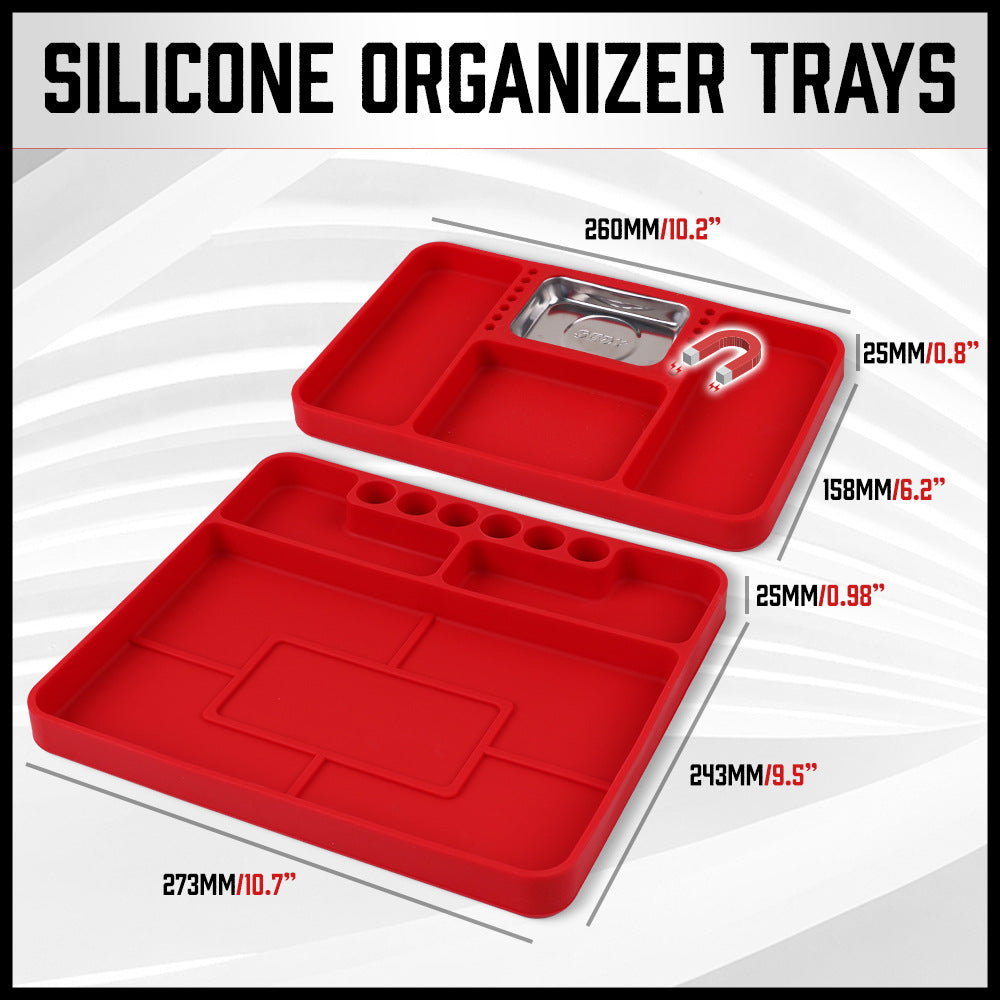 Set of 2 Non-Slip Flexible Silicone Tool Organizer Trays
