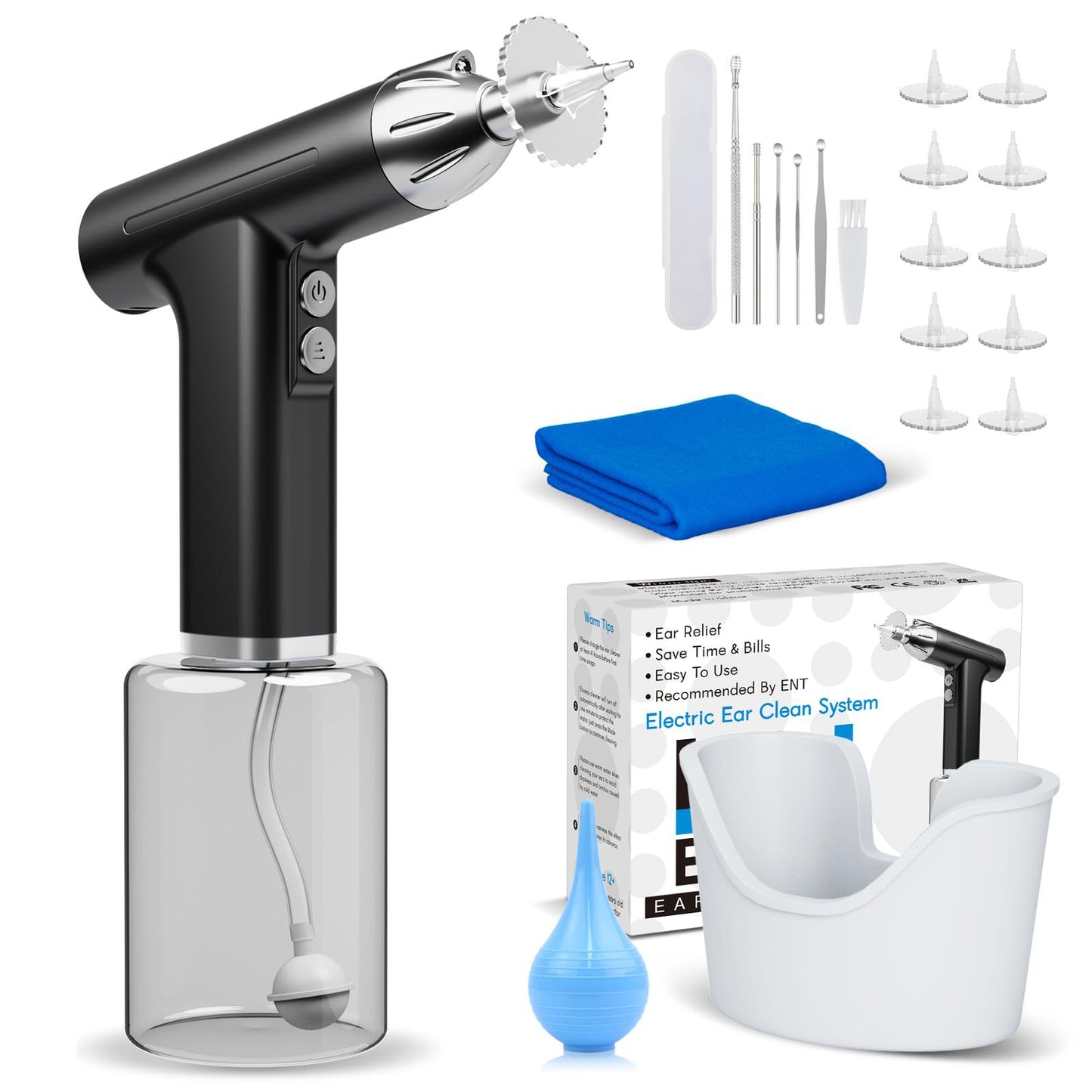 Black Electric Earwax Irrigator Set - Gentle and effective