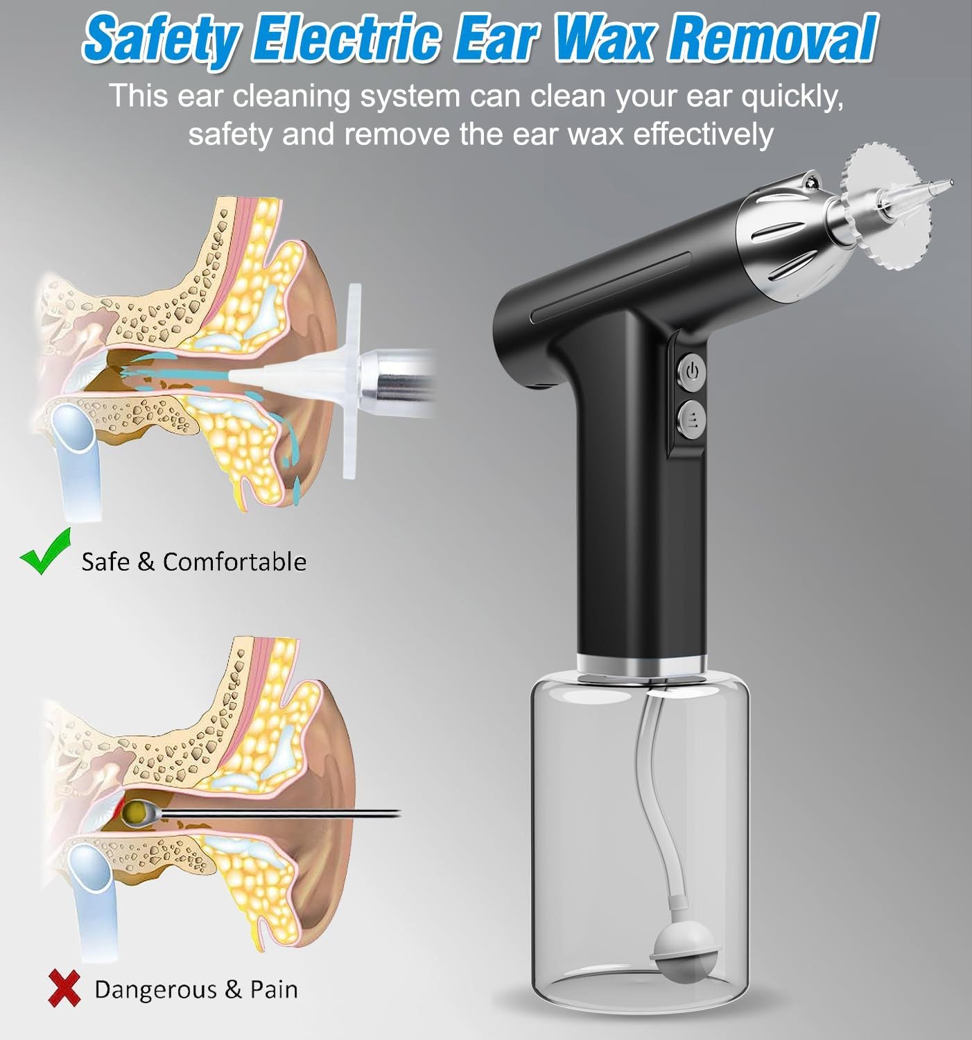 Black Electric Earwax Irrigator Set - Gentle and effective