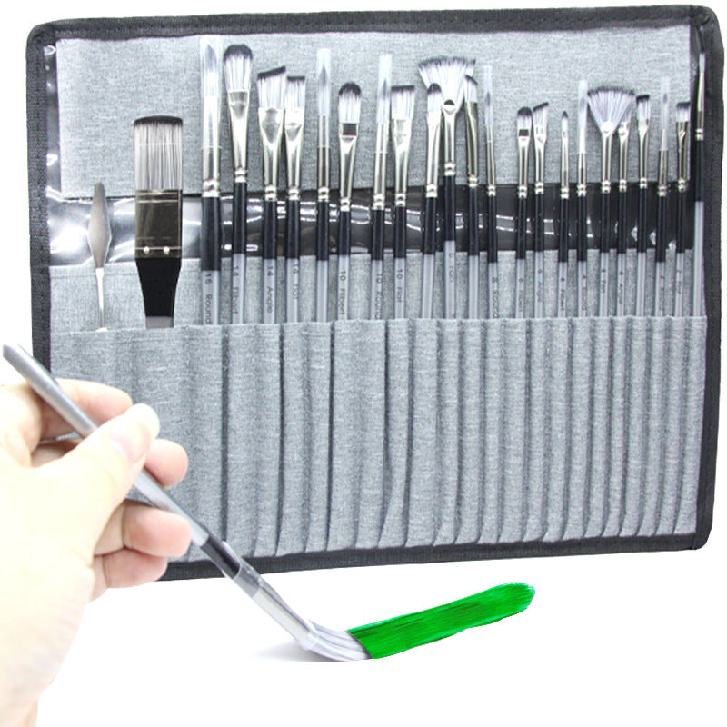 Artist Paint Brush Set with Canvas Roll-Up Case - Nylon Hair Brushes
