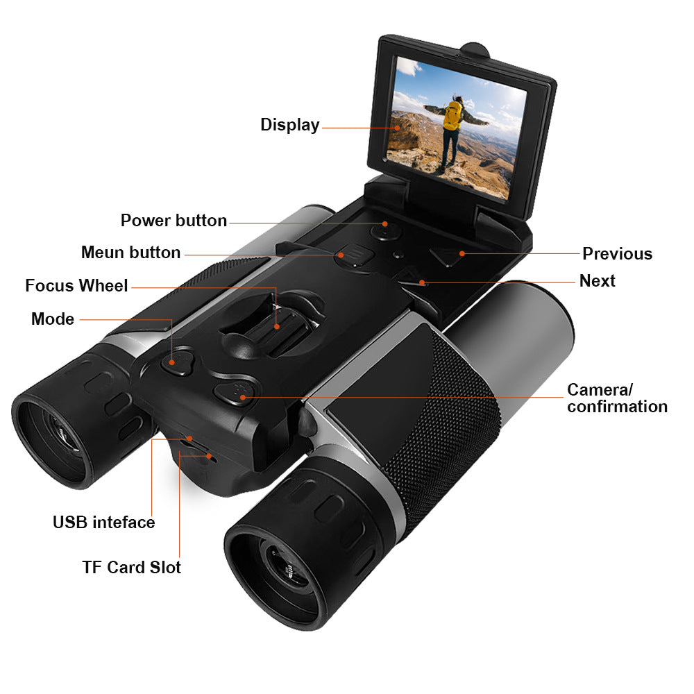 Black HD Digital Camera Binoculars 8X Zoom - Record Video & Photos