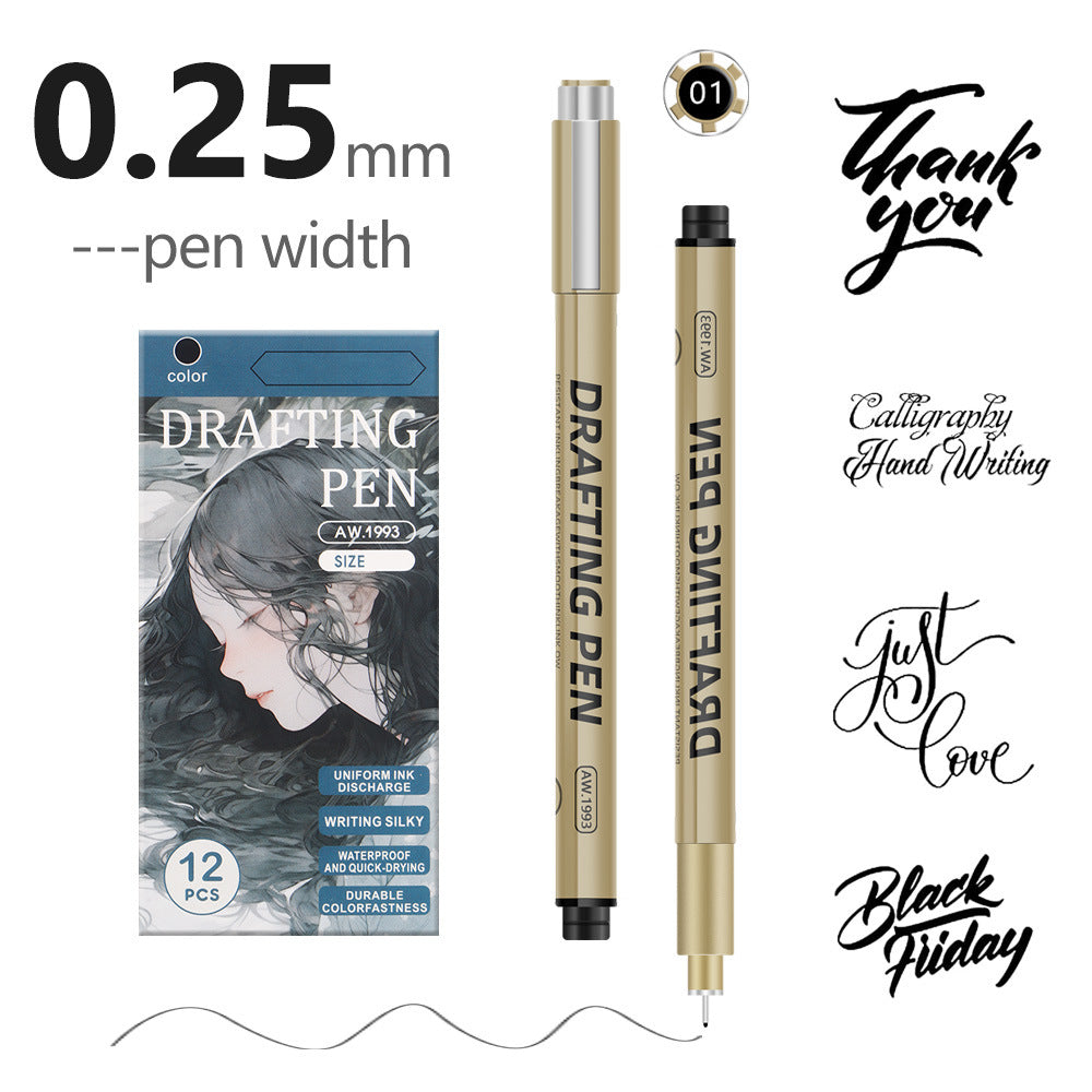 12-Piece Precision Drawing Pen Set - Waterproof Anime Sketching