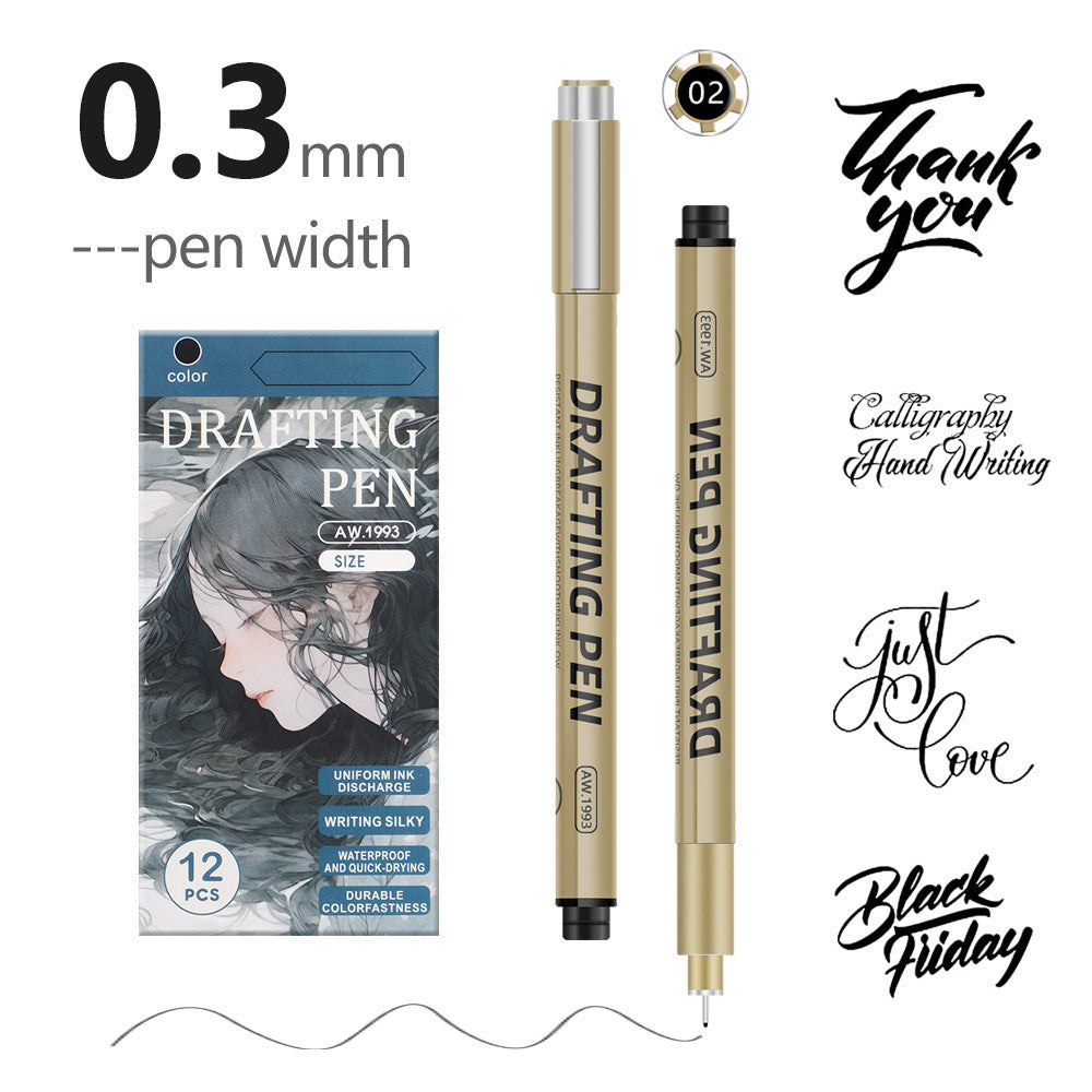 12-Piece Precision Drawing Pen Set - Waterproof Anime Sketching