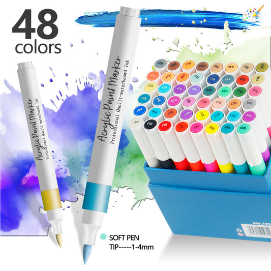 48 Color Acrylic Marker Pens for Kids - Washable Drawing and Doodling Set