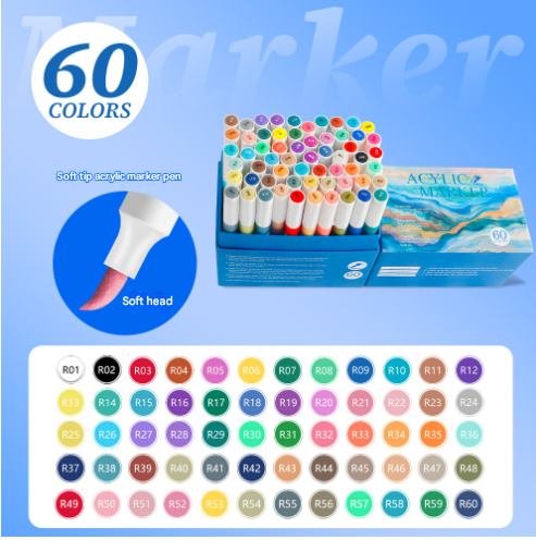 60 Color Acrylic Marker Pens for Kids - Washable Drawing and Doodling Set