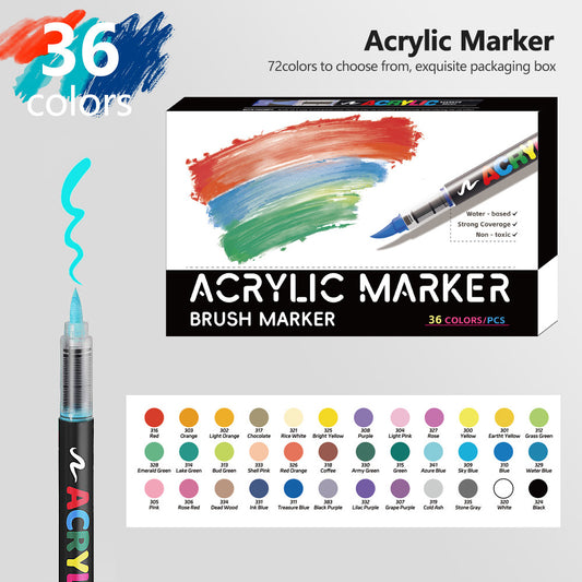 36 Colour Set Vibrant Cyan Acrylic Marker with Soft Brush Tip