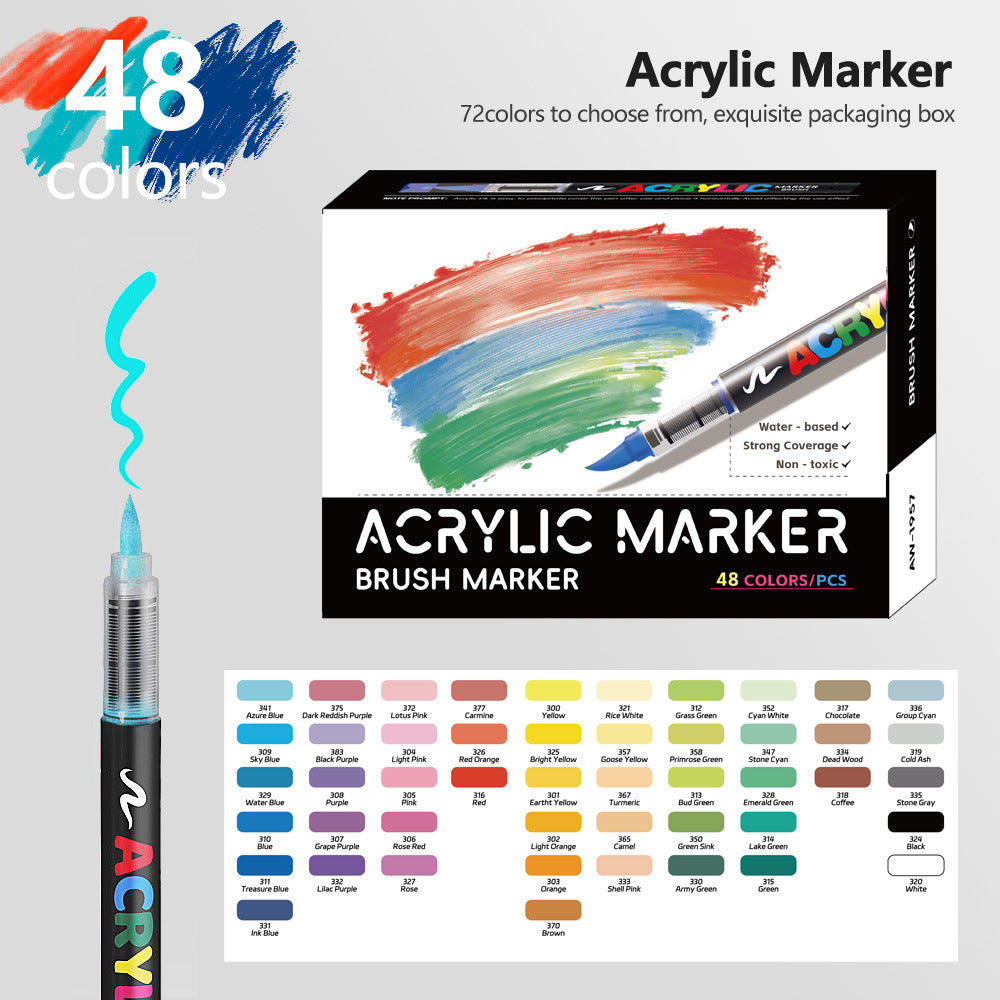 48 Colour Set Vibrant Cyan Acrylic Marker with Soft Brush Tip