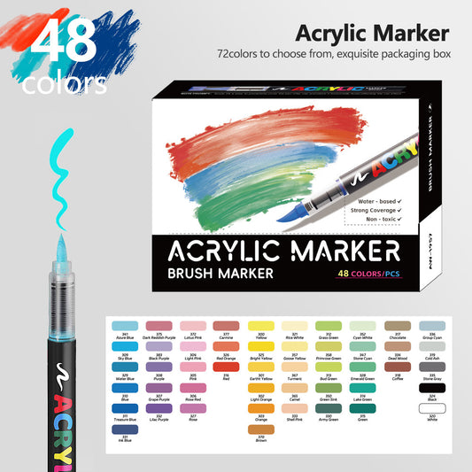 48 Colour Set Vibrant Cyan Acrylic Marker with Soft Brush Tip