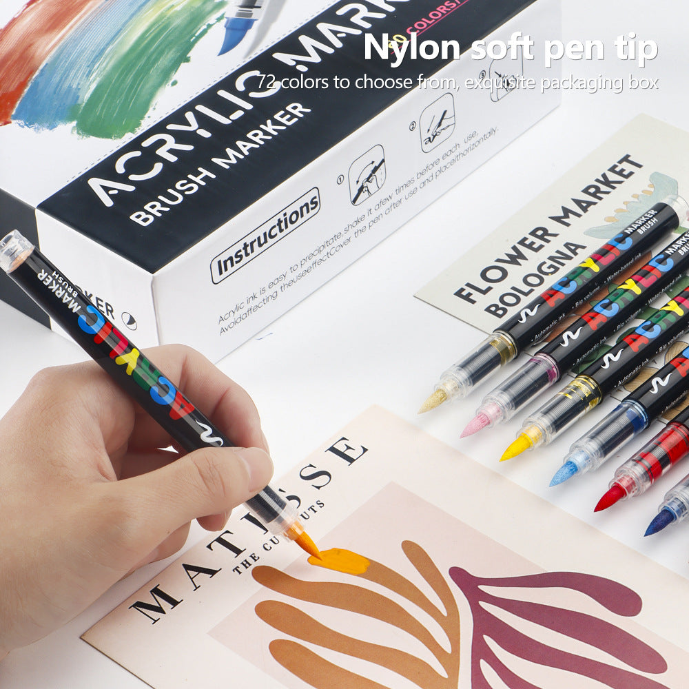 48 Colour Set Vibrant Cyan Acrylic Marker with Soft Brush Tip