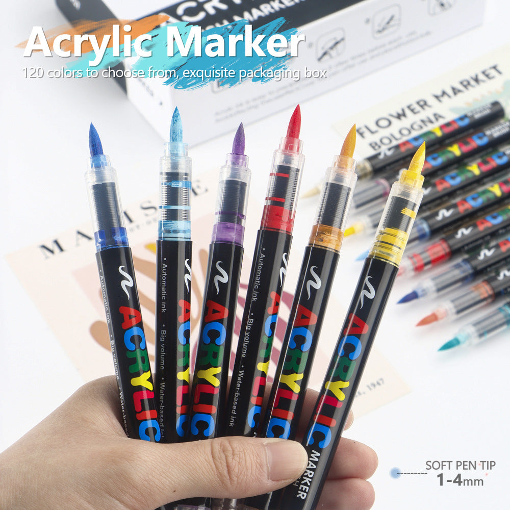 60 Colour Set Vibrant Cyan Acrylic Marker with Soft Brush Tip