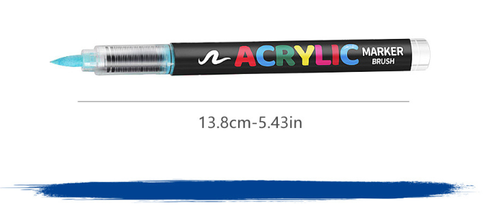60 Colour Set Vibrant Cyan Acrylic Marker with Soft Brush Tip