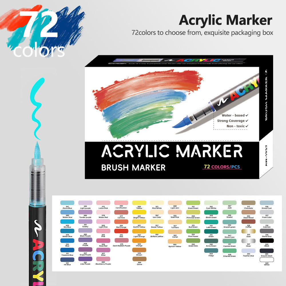72 Colour Set Vibrant Cyan Acrylic Marker with Soft Brush Tip