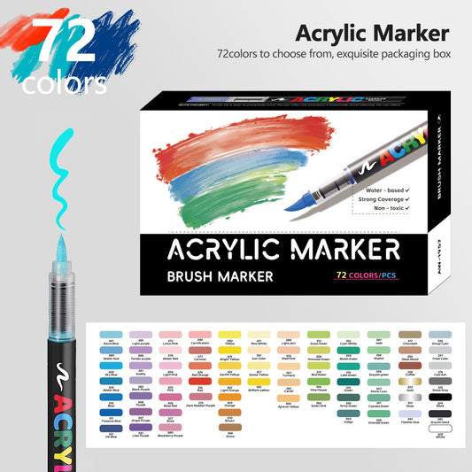 72 Colour Set Vibrant Cyan Acrylic Marker with Soft Brush Tip