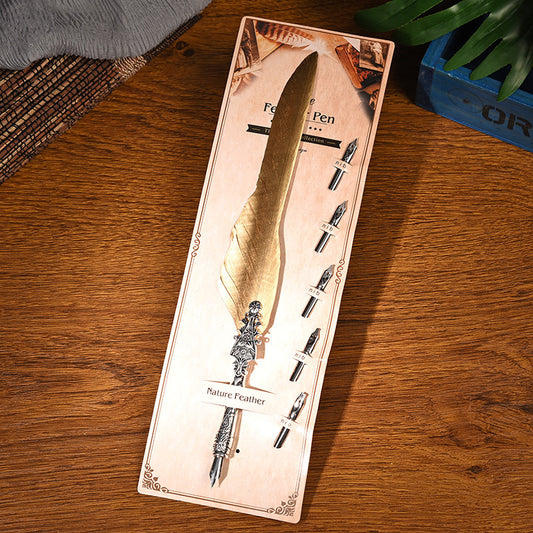 Sword Plume Gold European Dip Feather Quill Pen Set - 2-Piece Retro