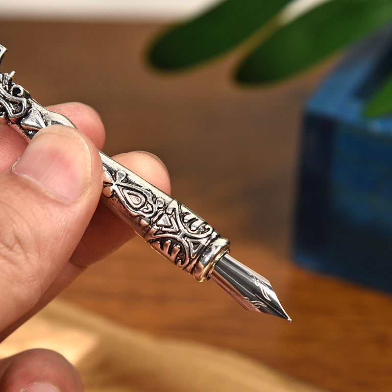 Sword Plume Silver European Dip Feather Quill Pen Set - 2-Piece Retro