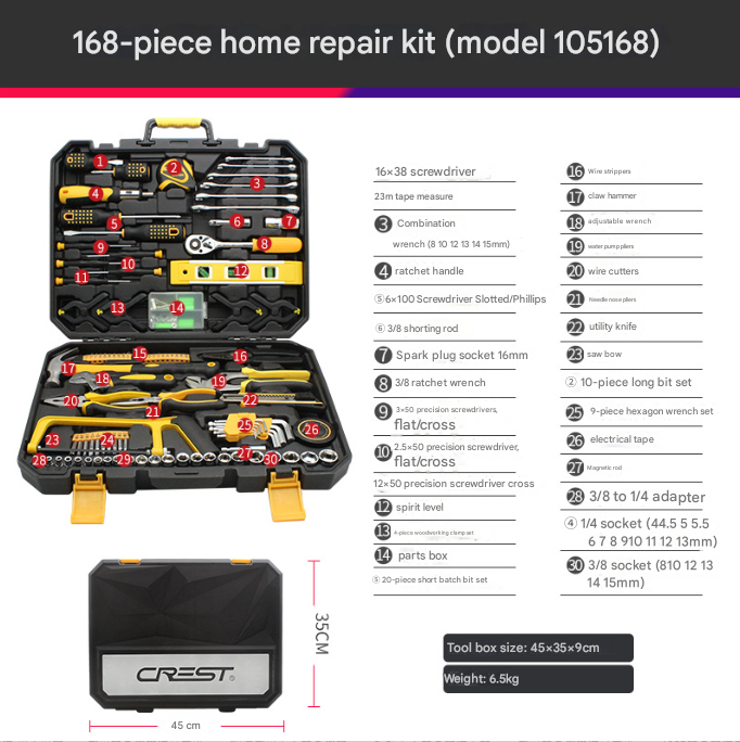 168-Piece Ultimate Hand Tool Kit - Comprehensive Household Repair Set