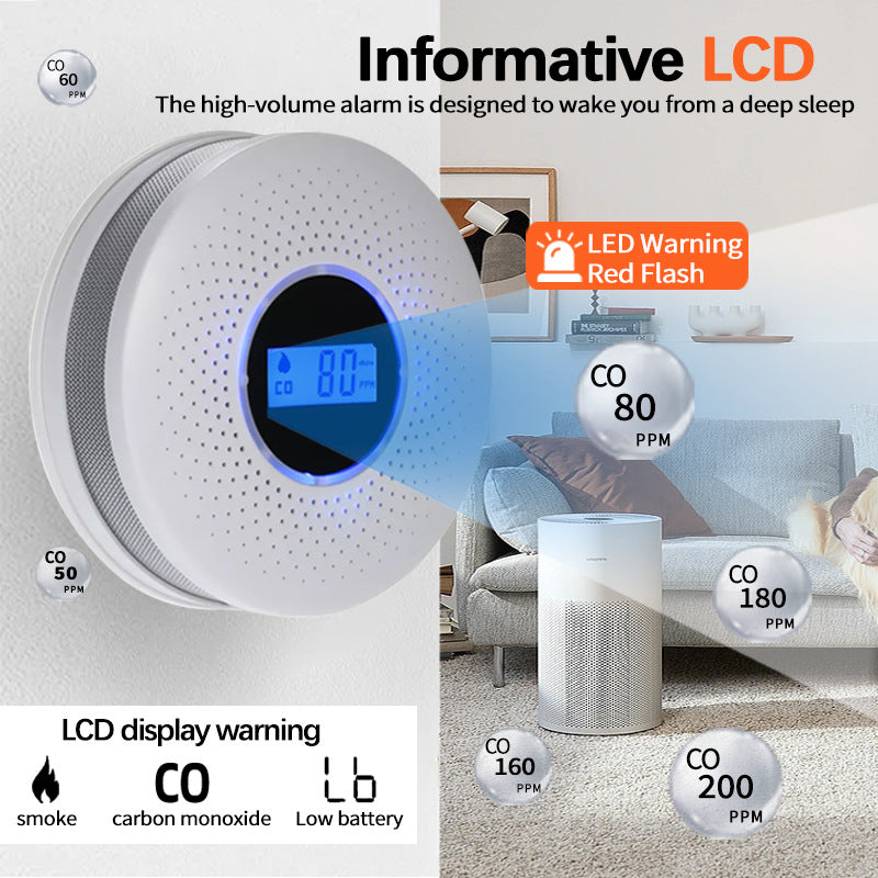 2-in-1 Smoke & Carbon Monoxide Detector with LCD Display