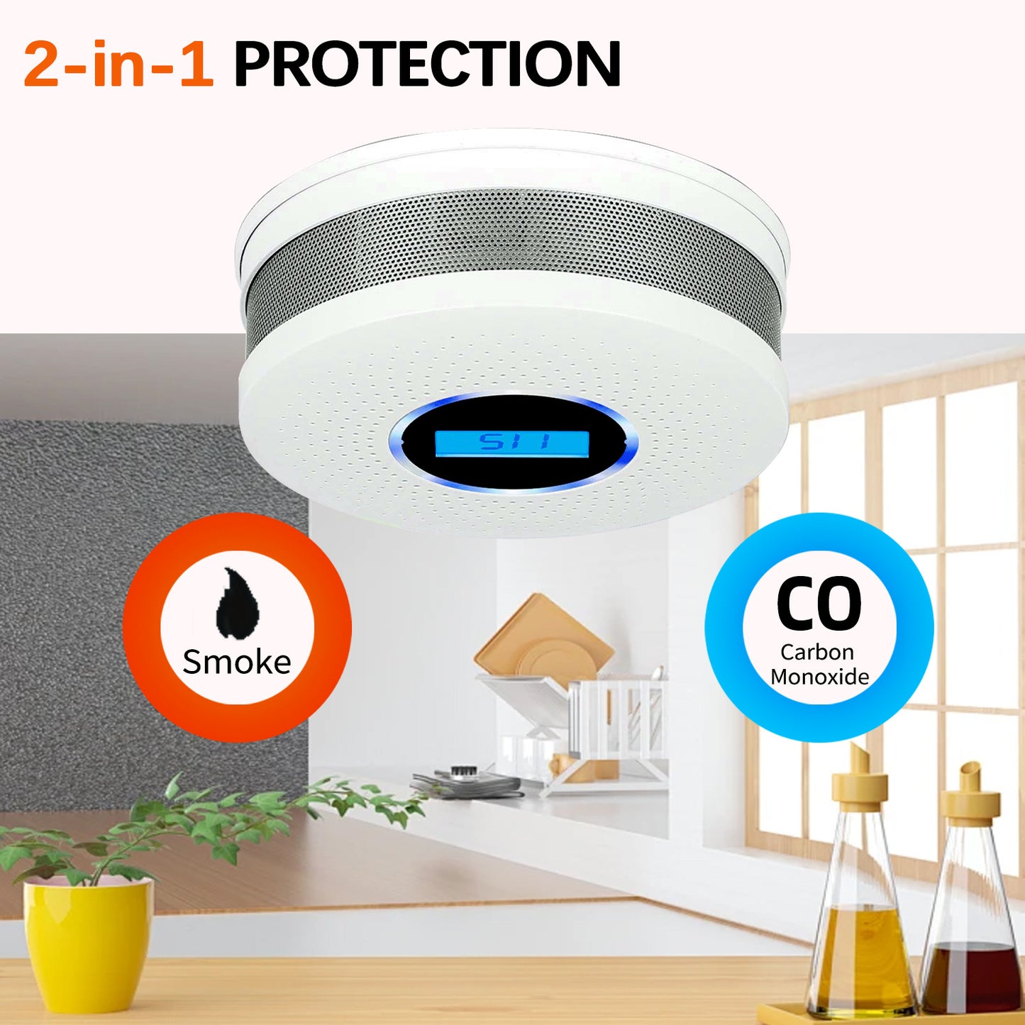 2-in-1 Smoke & Carbon Monoxide Detector with LCD Display