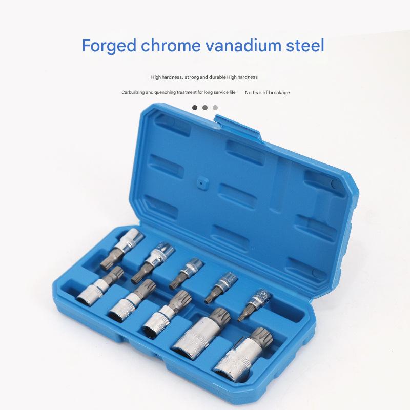 10-Piece M-Type Spline Bit Socket Set - Chrome Steel, Polished & Quenched