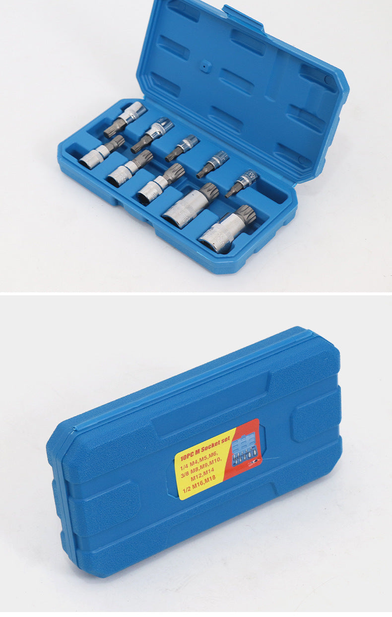 10-Piece M-Type Spline Bit Socket Set - Chrome Steel, Polished & Quenched