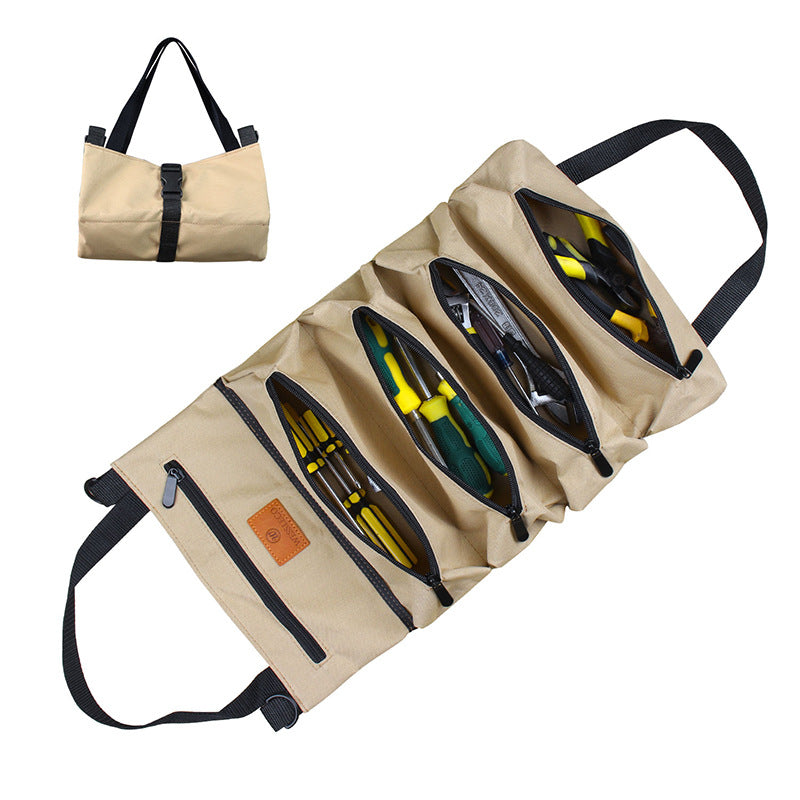 Heavy-Duty Canvas Tool Roll Up Bag & Organizer Tote - Multi-Pocket pouch