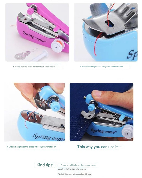 2 Pcs Blue Portable Mini Handheld Sewing Machine - Manual Stitching Tool