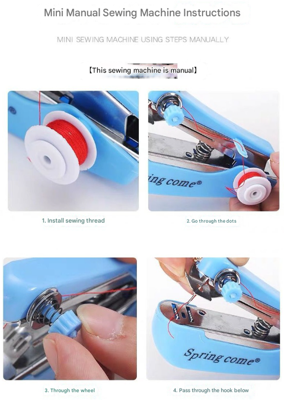 2 Pcs Red Portable Mini Handheld Sewing Machine - Manual Stitching Tool