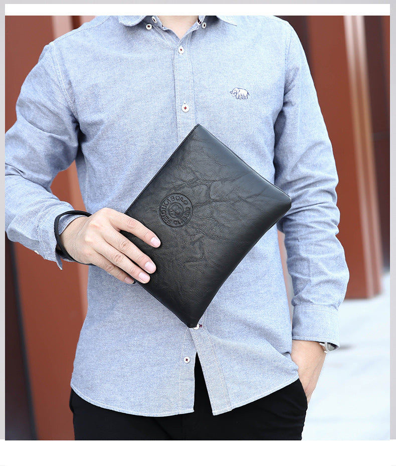 Black Classic Men's PU Leather Clutch Bag