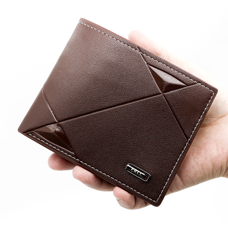 Dark Brown Men's PU Leather Bifold Wallet - Slim Short Design with Zipper Coin Pocket - Multi Card Slots and ID Window for Everyday Use