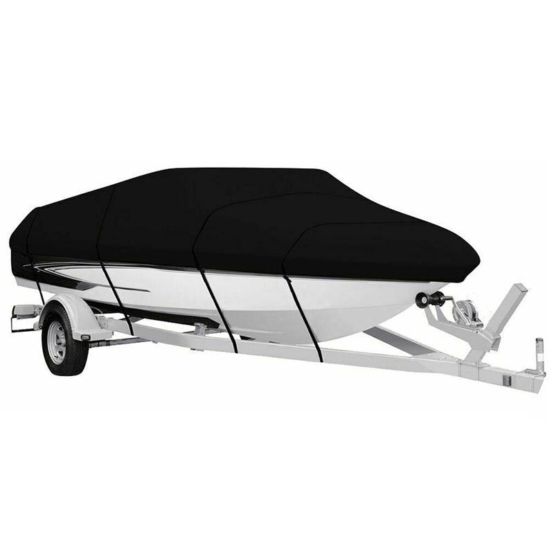 Black Heavy Duty Waterproof Tarp Covers with Storage Bag, Fits V-Hull, Fish&Ski