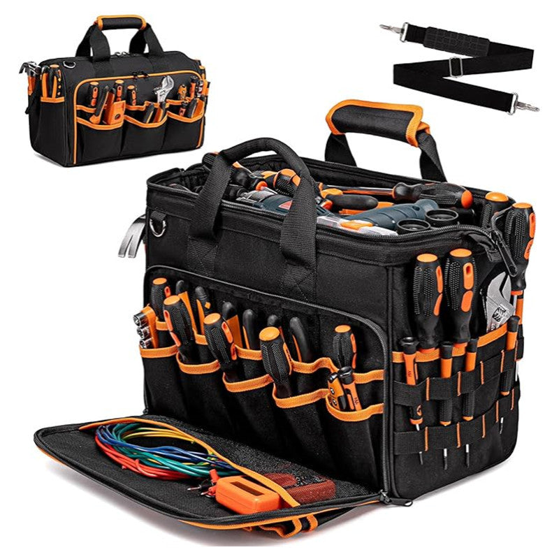 Heavy-Duty 17-Inch Tool Bag with 46 Pockets, Waterproof Base