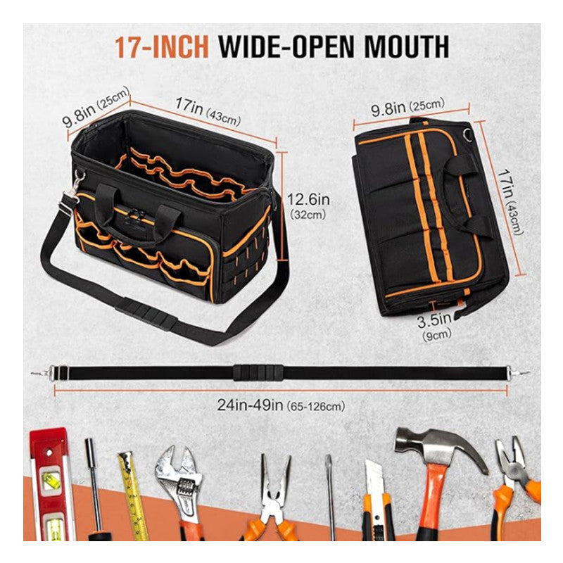 Heavy-Duty 17-Inch Tool Bag with 46 Pockets, Waterproof Base