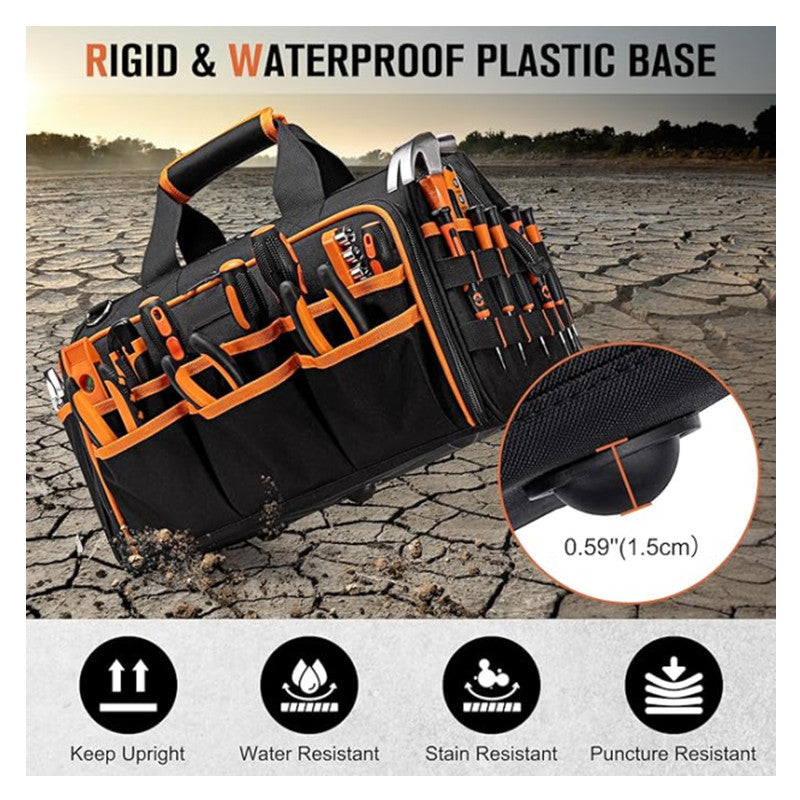 Heavy-Duty 17-Inch Tool Bag with 46 Pockets, Waterproof Base