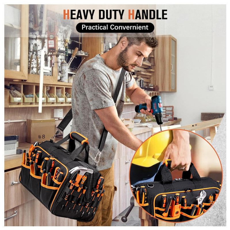 Heavy-Duty 17-Inch Tool Bag with 46 Pockets, Waterproof Base