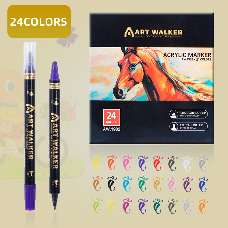 24-Colour Dual Tip Acrylic Paint Pens - Quick-Dry Waterproof Markers