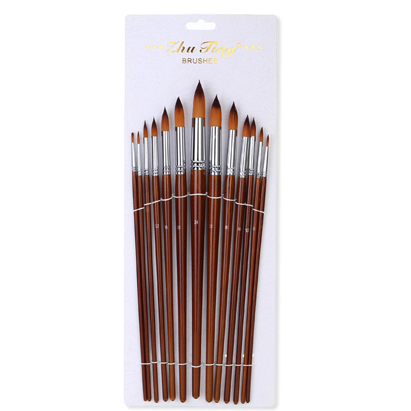 Professional 13-Piece Artist Brush Set - Flat & Filbert Nylon Bristles