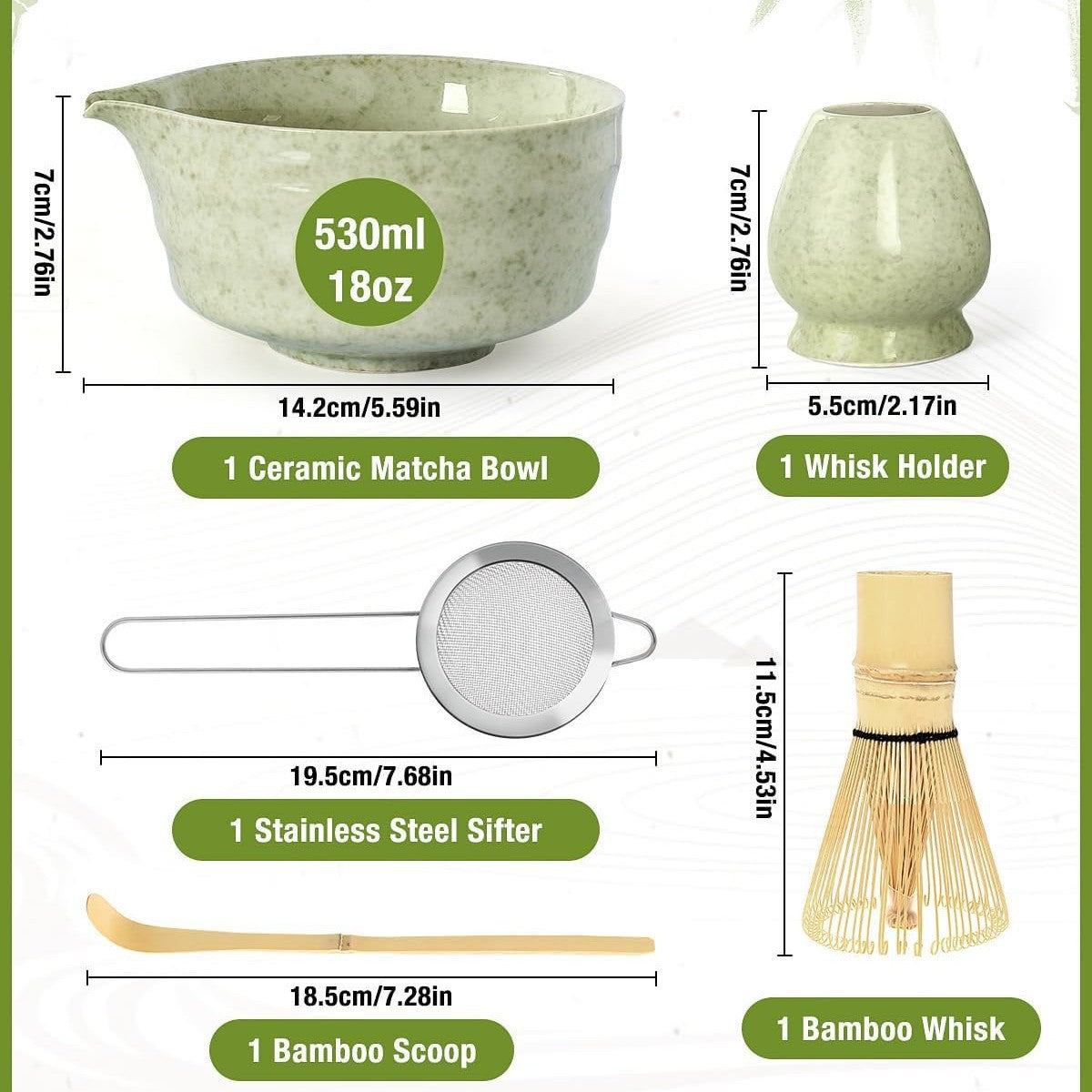 5-Piece Ceramic Matcha Tool Set with Spouted Bowl