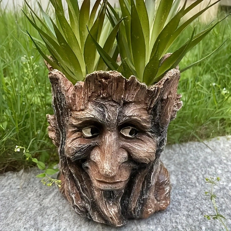 Resin Tree Stump Old Man Head Planter