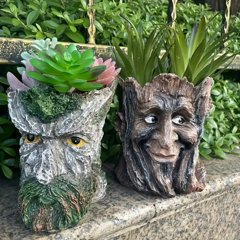 Resin Tree Stump Old Man Head Planter